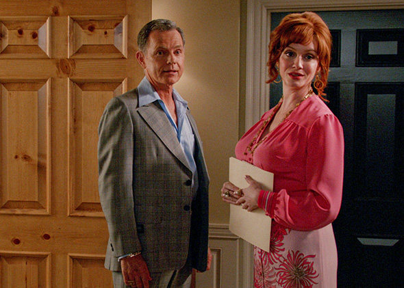 Bruce Greenwood as Richard Burghoff and Christina Hendricks as J,Bruce Greenwood as Richard Burghoff and Christina Hendricks as Joan Harris, Mad Men, Season 7, Episode 10.