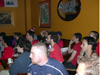 U.S. fans celebrating their team's win at Nathan Hale's in Manhattan early this morning