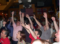 U.S. fans celebrating their team's win at Nathan Hale's in Manhattan early this morning