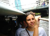 Farangs poke their heads out of the river taxi