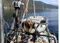 The skiff balanced on the stern