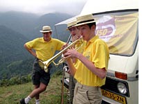 A brass band serenades the Tour during the last big climb of 2003