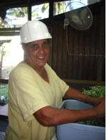 Carmelina, wearing her hard hat