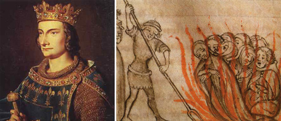 France's King Philip IV (left) disbanded the Knights Templar in 1307, burning many at the stake.