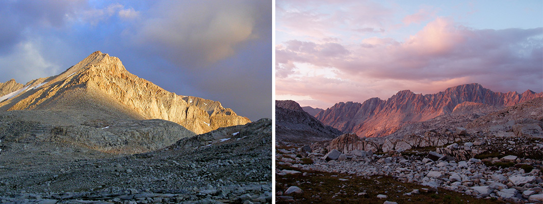 L: &quot;Mount Randy Morgenson.&quot; R: Down the ridge from right to left: Mount Darwin, Mount Mendel, &quot;Mount Stephen Jay Gould.&quot;