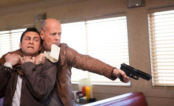 Bruce Willis and Joseph Gordon-Levitt in Looper.