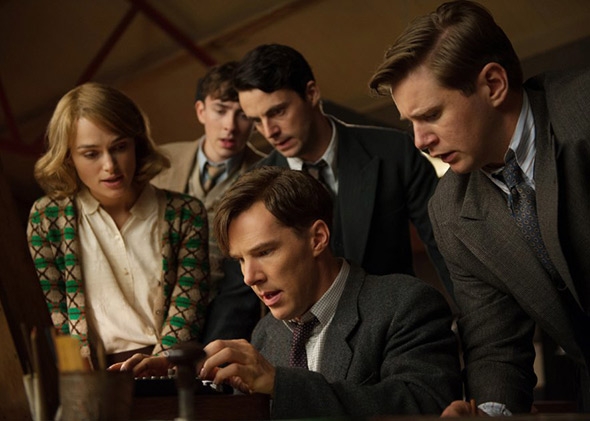 Matthew Beard, Matthew Goode, Keira Knightley, Benedict Cumberbatch and Allen Leech in The Imitation Game.