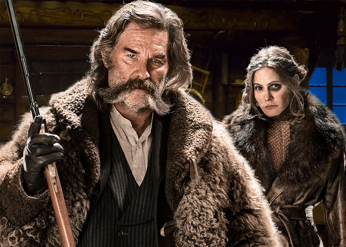 Kurt Russell and Jennifer Jason Leigh in The Hateful Eight.