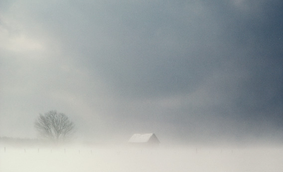 Barn in the snow.