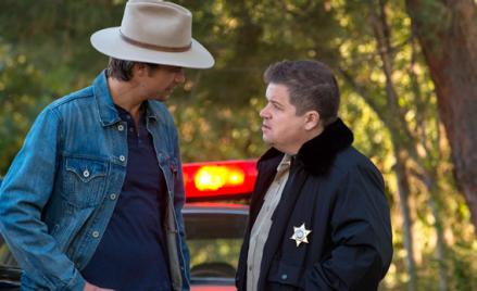 Timothy Olyphant as Raylan Givens and Patton Oswalt as Bob Sweeney.