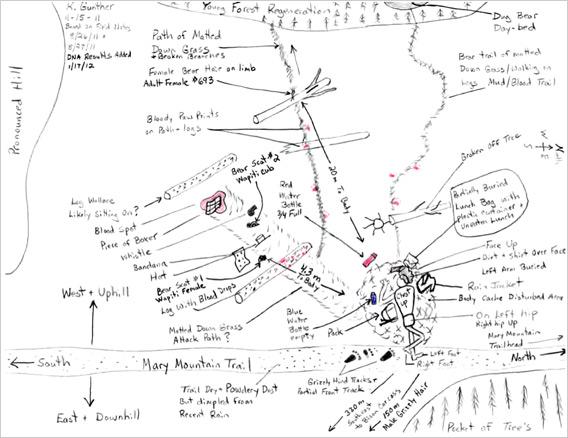 Hand drawn map by Kerry Gunther. 