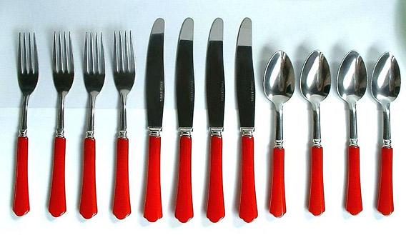 Flatware: A colorful Bakelite cutlery set from the 1930s.