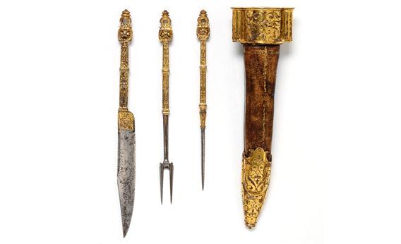Steel and iron-gilt French forks from 1550-1600.