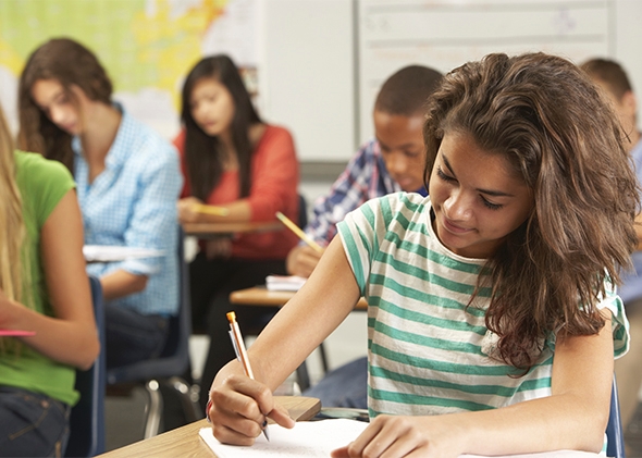 Young woman working on a standardized test