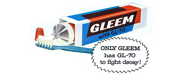 Gleem Toothpaste advertisement.