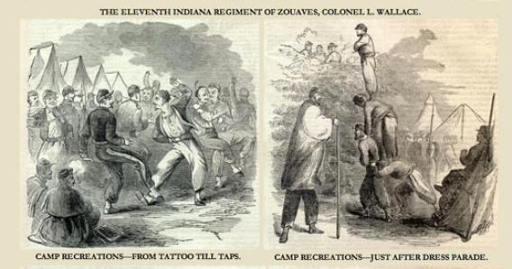Harper&rsquo;s Weekly drawings of Lew Wallace&rsquo;s 11th Indiana Zouaves, made in 1861 after their successful raid on Romney, West Virginia.