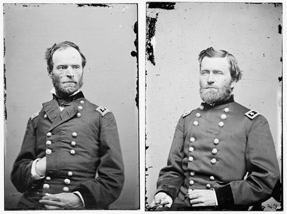 William T. Sherman (L) and General Ulysses S. Grant (R).