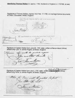 A series of documents comparing the signatures of Thomas Walker