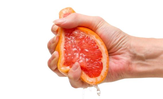 A squeezed grapefruit.