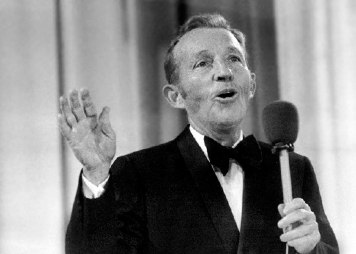 Bing Crosby performs at the Momarkedet opening show with his orchestra in Oslo in 1977. 