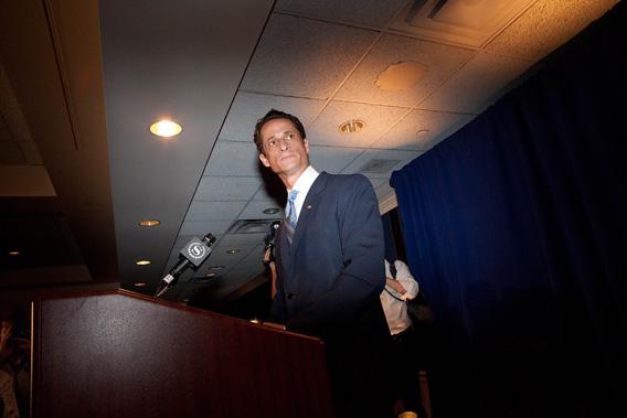 Then-Rep. Anthony Weiner, D-N.Y., at a press conference on June 6, 2011, in which he admitted to sending a lewd Twitter photo of himself to a woman and then lying about it