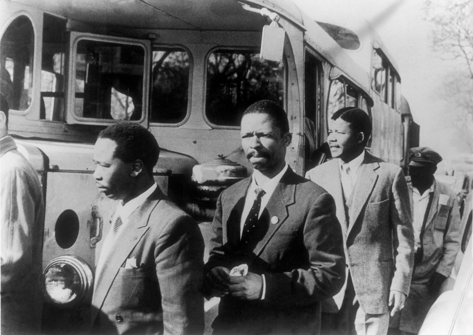 Nelson Mandela (Second From Right), Leader Of The African National Congress (Anc) And Other Militants Charged With Treason By The South-African Union Walked To The Room Where Their Trial Was Being Held In 1956.  