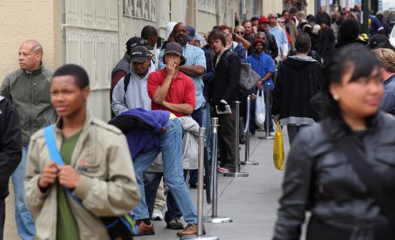 A soup kitchen line