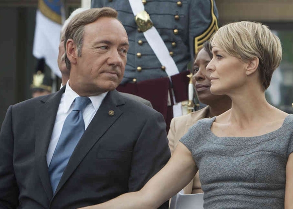 Kevin Spacey as Frank Underwood and Robin Wright as Claire Underwood in House of Cards.