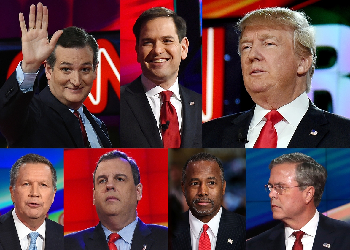 Ted Cruz, Marco Rubio, Donald Trump, Jeb Bush, Ben Carson, Chris Christie, John Kasich.