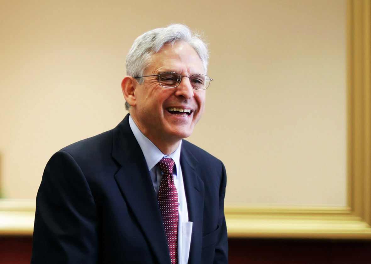 U.S. Supreme Court nominee and chief judge of the United States Court of Appeals for the District of Columbia Circuit Merrick Garland meets with Sen. Jeff Merkley in the Hart Senate Office Building on Capitol Hill May 19, 2016 in Washington, DC. 