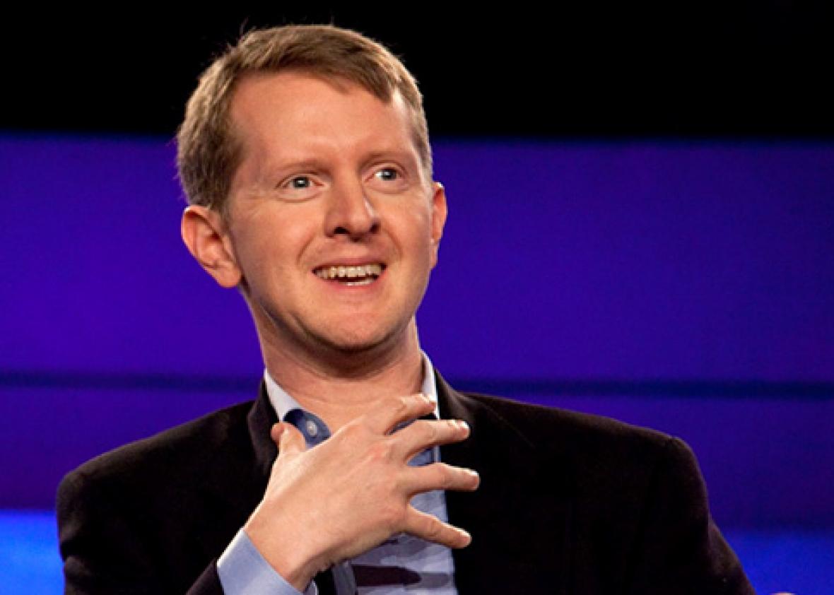 Contestant Ken Jennings attends a press conference.