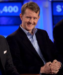 Ken Jennings competes against 'Watson' at a press conference to discuss the Man V. Machine 'Jeopardy.