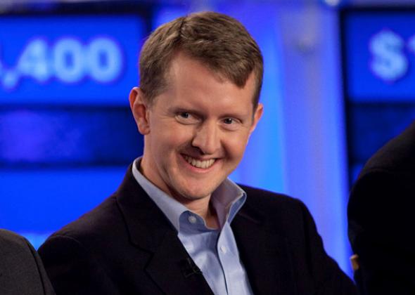 Ken Jennings competes against 'Watson' at a press conference to discuss the Man V. Machine 'Jeopardy.