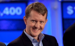 Ken Jennings competes against 'Watson' at a press conference to discuss the Man V. Machine 'Jeopardy.