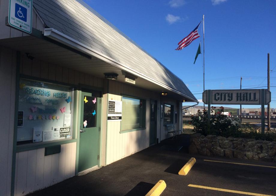 Tieton's local library and city hall share a single building in Tieton, no bigger than a double-wide. 