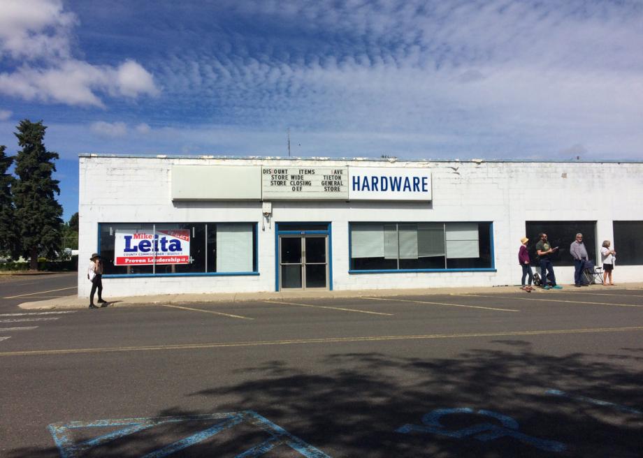 Tieton's town square is slowly coming back to life, but some buildings, like what used to be the hardware store, still sit empty.