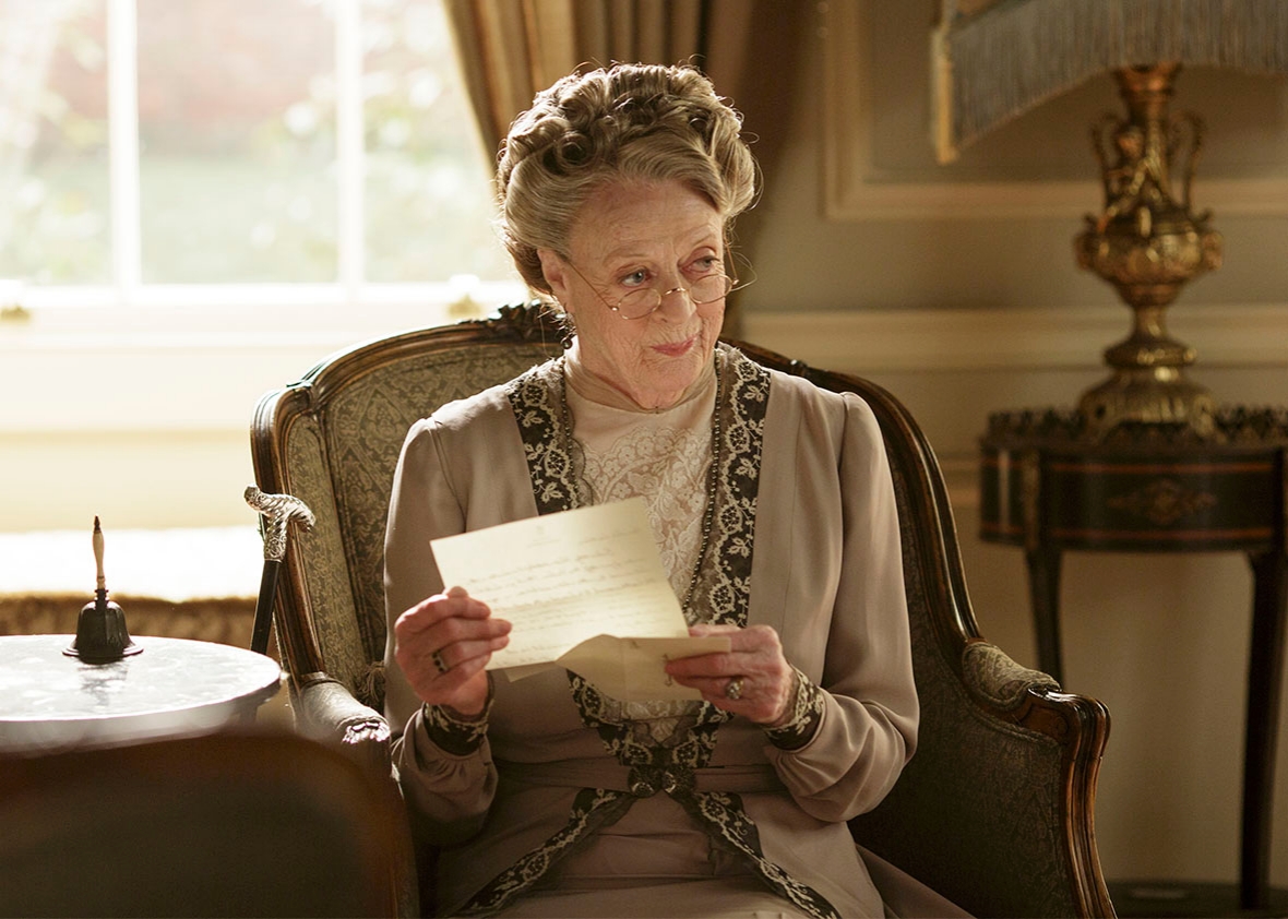 Maggie Smith as Violet, Dowager Countess of Grantham.