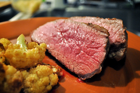 Finished tri-tip steak and cauliflower.