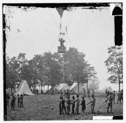 Thaddeus Lowe in an observation balloon during the Civil War.