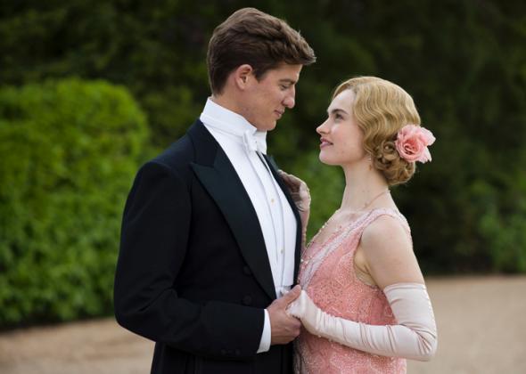Matt Barber as Atticus and Lily James as Lady Rose on Downton Abbey.