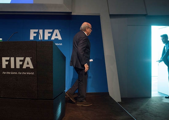 FIFA President Sepp Blatter leaves.