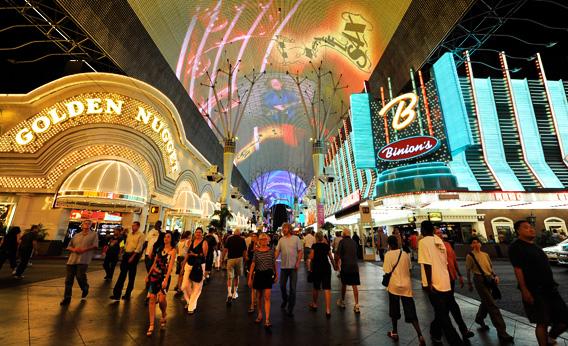 The Golden Nugget Hotel &amp; Casino, left, and Binion's Gambling Hall &amp; Hotel in Las Vegas