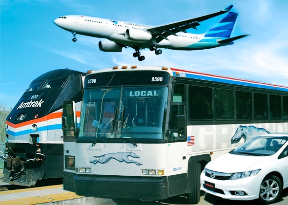 Plane, train, bus, and automobile.