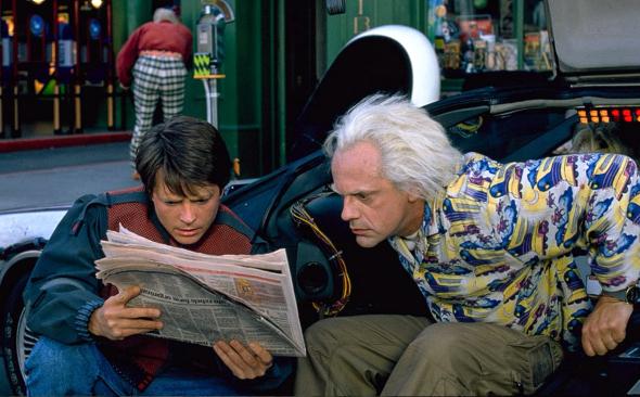 Michael J. Fox and Christopher Lloyd in Back to the Future Part ,Michael J. Fox and Christopher Lloyd in Back to the Future Part II (1989).