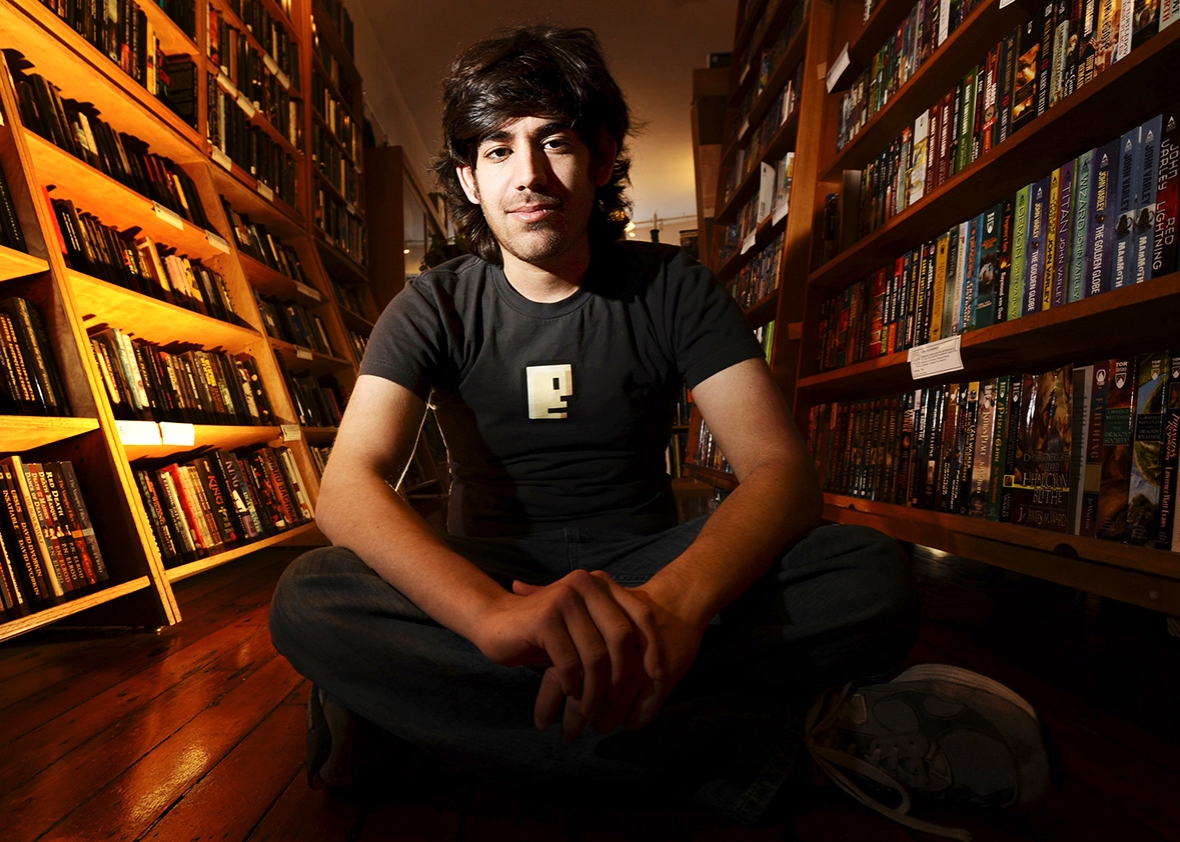 Aaron Swartz poses in a Borderland Books in San Francisco on February 4, 2008. 