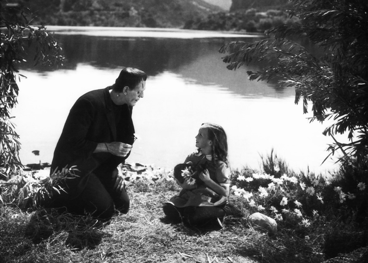 Boris Karloff as the Frankenstein's Monster, Marilyn Harris as Little Maria, 1931.