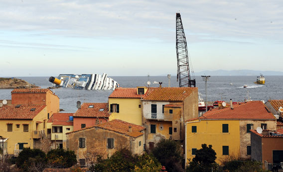 Cruise ship Costa Concordia lies stricken off the shore of the island of Giglio