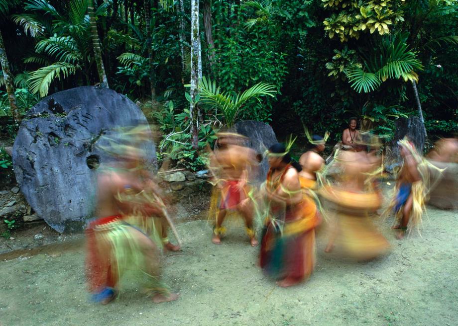 Dancers and stone money, Yap Island, Federated States of Micronesia