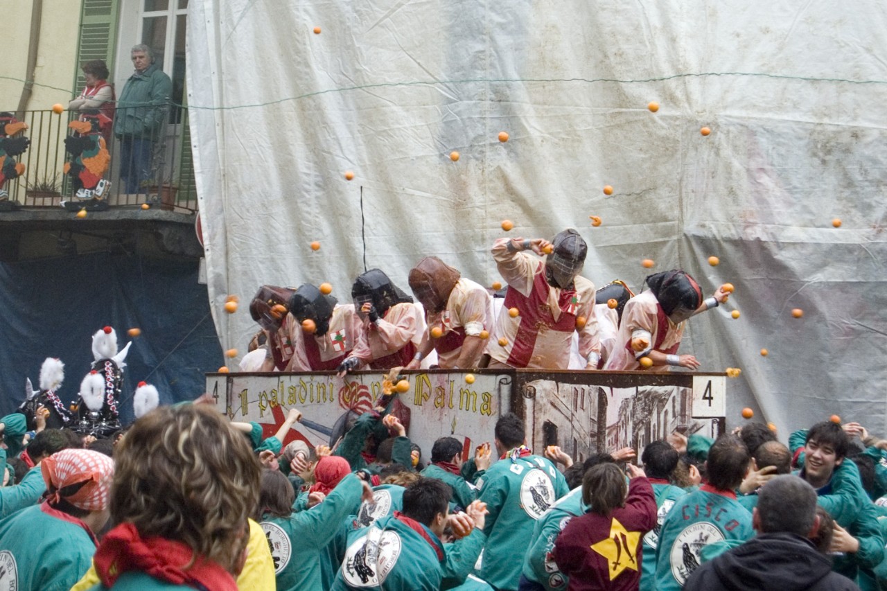 The Battle of the Oranges in Ivrea, Italy