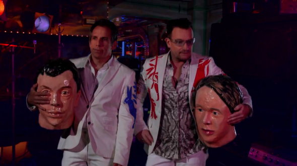 Ben Stiller and Bono in Arcade Fire's concert special.